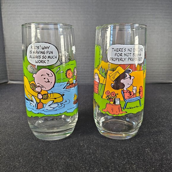Set Of Two Vintage 1983 McDonald's Camp Snoopy Themed Tall Drinking Glasses - Picture 2 of 8
